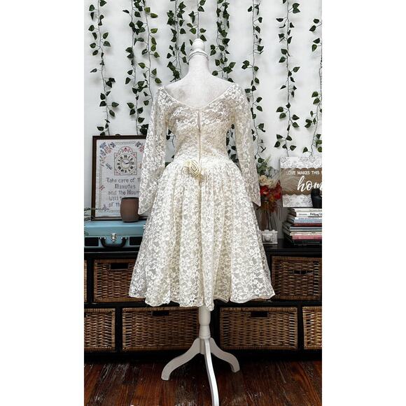 Vintage 60s White Lace Tea Dress Bridal Wedding Lorrie Deb Mod Party XS/S - Picture 7 of 12